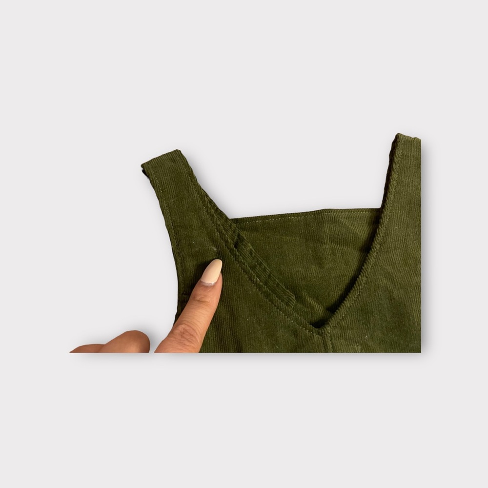 Angel Dear Dark Green Corduroy Pocket Romper - Picture 7 of 9